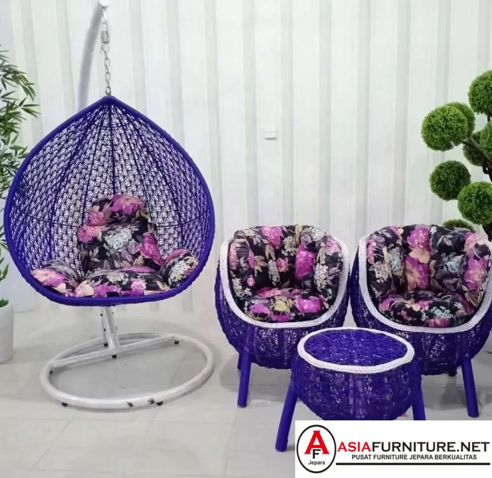 Ayunan Anyaman Rotan Ungu Sintetis